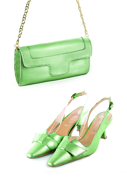 Women's mint green luxurious elegant clutch for ceremonies, weddings and evenings out. - Worn view